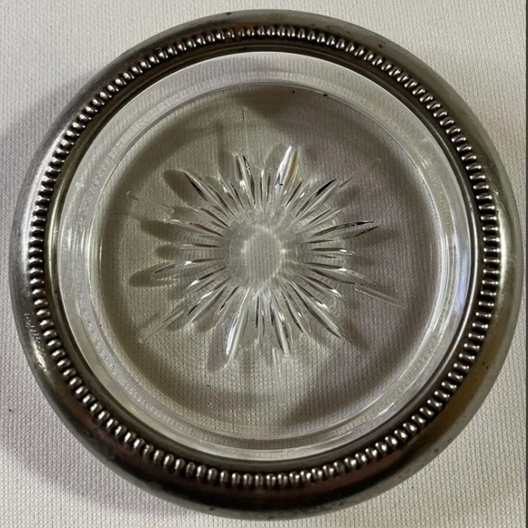 Vintage Coasters Leonard Italian Rim Cut Star Crystal Glass and Silver Plate - Picture 3 of 8